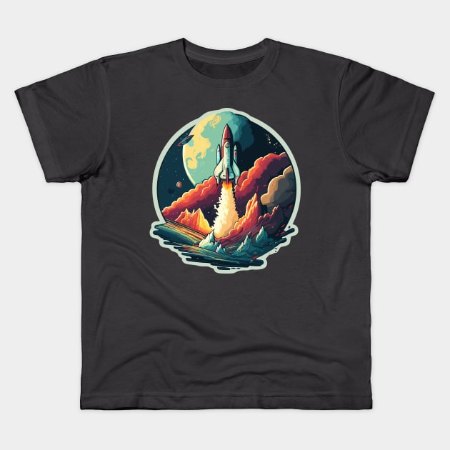 Rocketship to the moon Kids T-Shirt by JORDYGRAPH